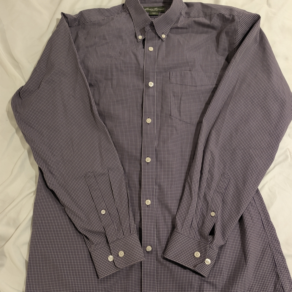 Eddie Bauer Men's Purple Plaid Button Down Shirt NWOT